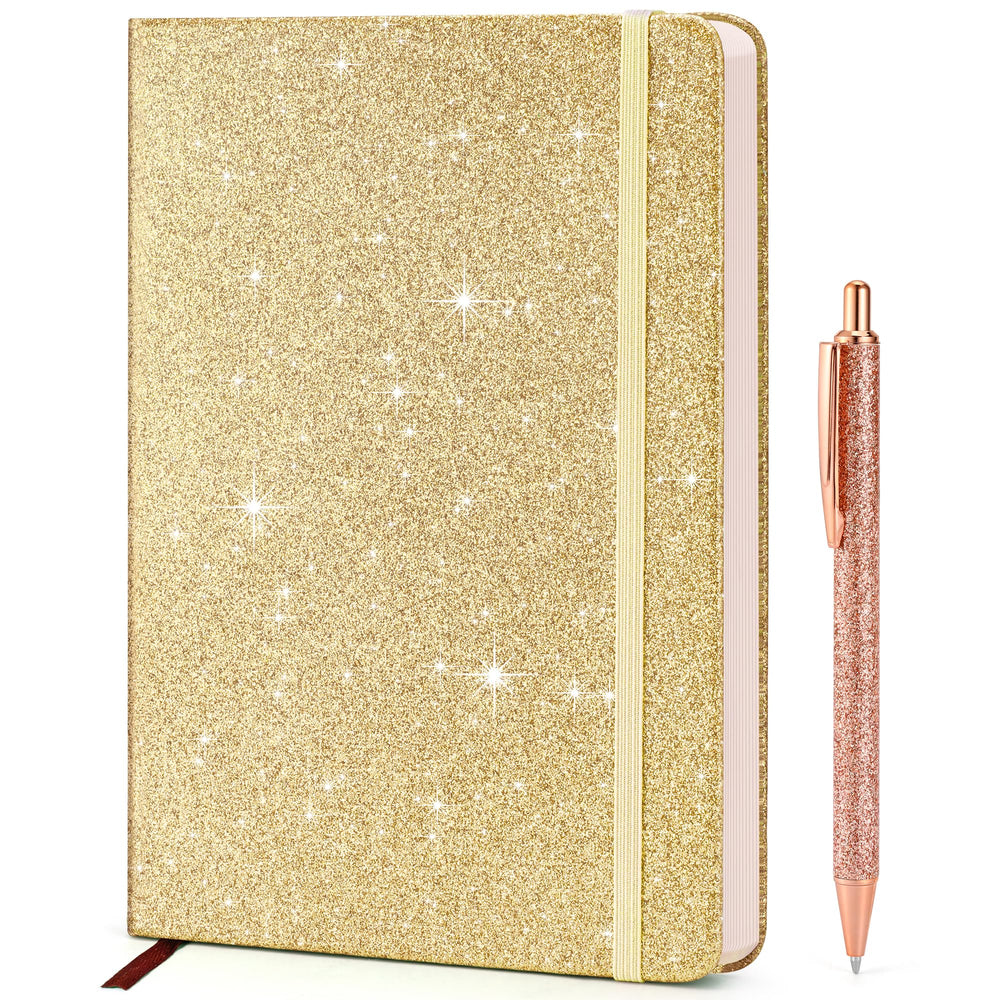 Yonavita Gold Glitter Notebook cover shines without shedding, for mess-free glamour.