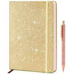 Yonavita Gold Glitter Notebook cover shines without shedding, for mess-free glamour.