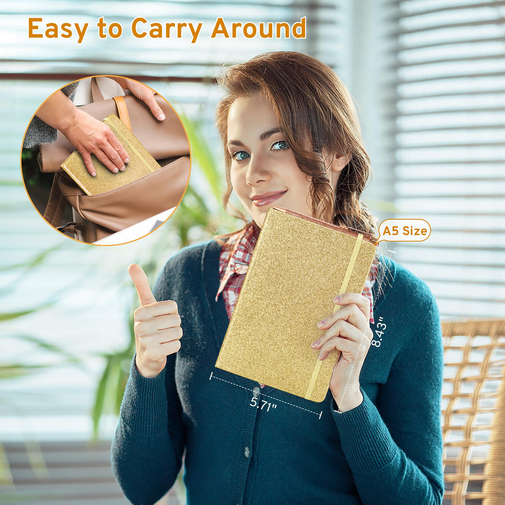 Yonavita Gold Glitter Notebook weekly icons help track days and activities.