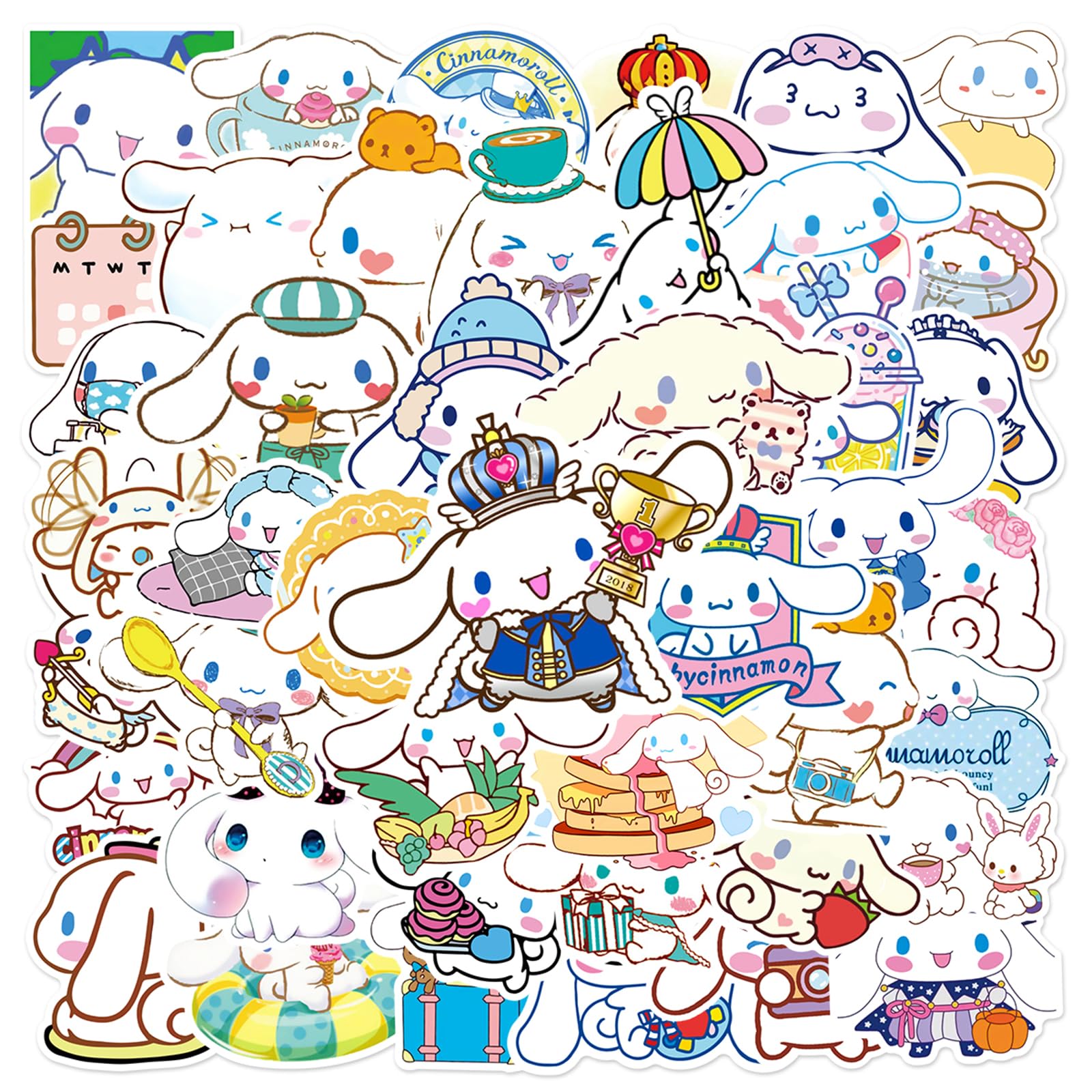 YONGAI cinnamoroll sticker pack on colorful surface, waterproof vinyl for kids' bottles.