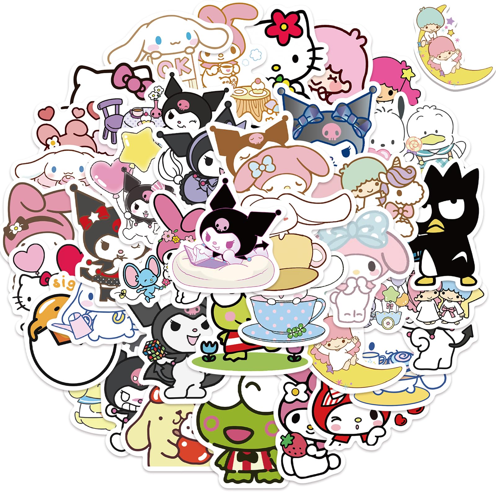 YONGAI Kuromi sticker set adds cute flair to notebooks and water bottles.