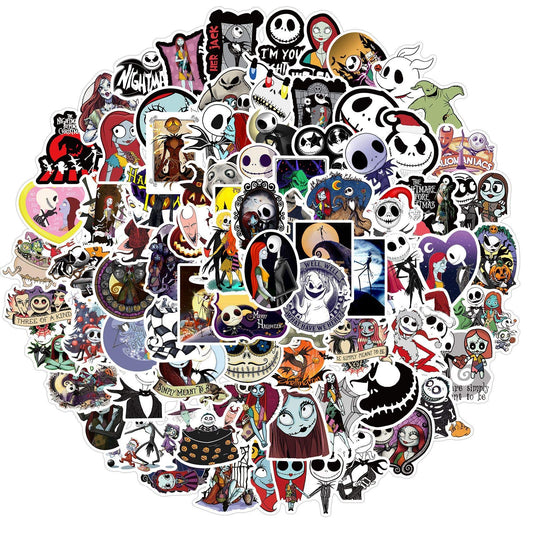 YONGAI Nightmare Before Christmas sticker pack on a laptop; waterproof and durable.