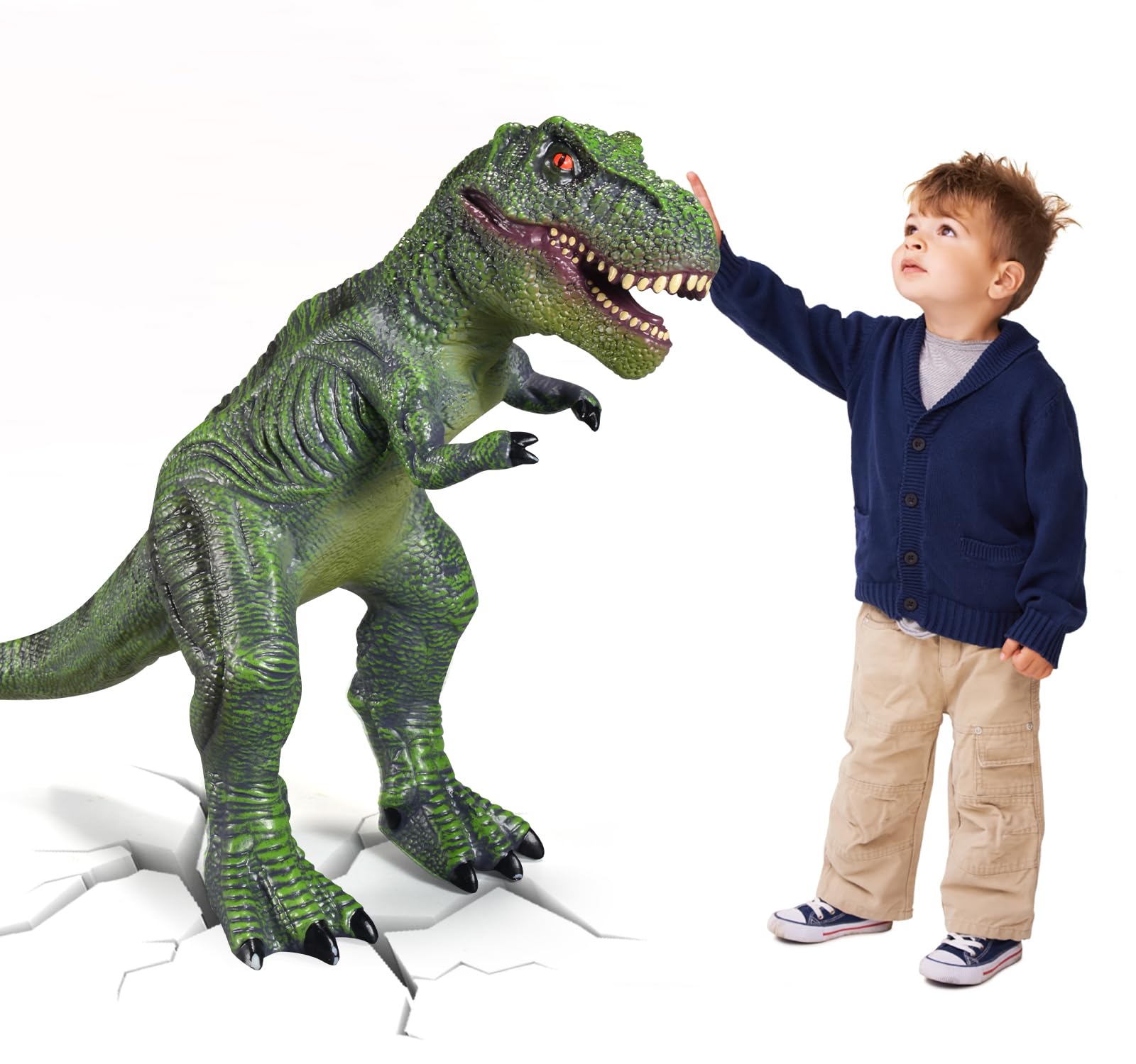 YONGJULE 28-inch T-Rex front view, soft inflatable dinosaur for kids' play.