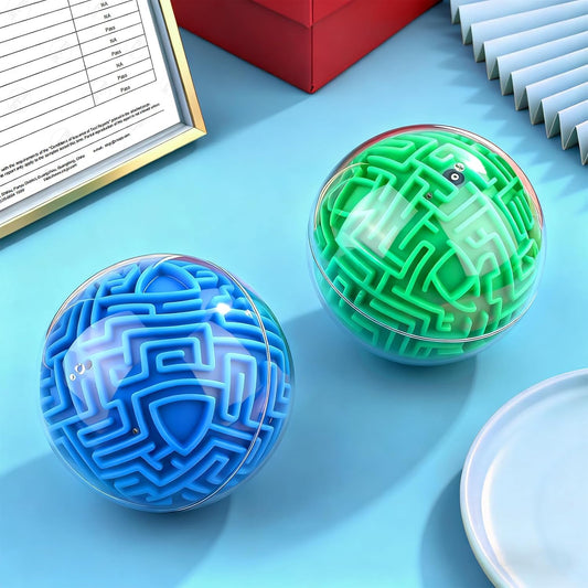 YongnKids Amaze 3D maze ball blue in hand, portable brain teaser for on-the-go play.
