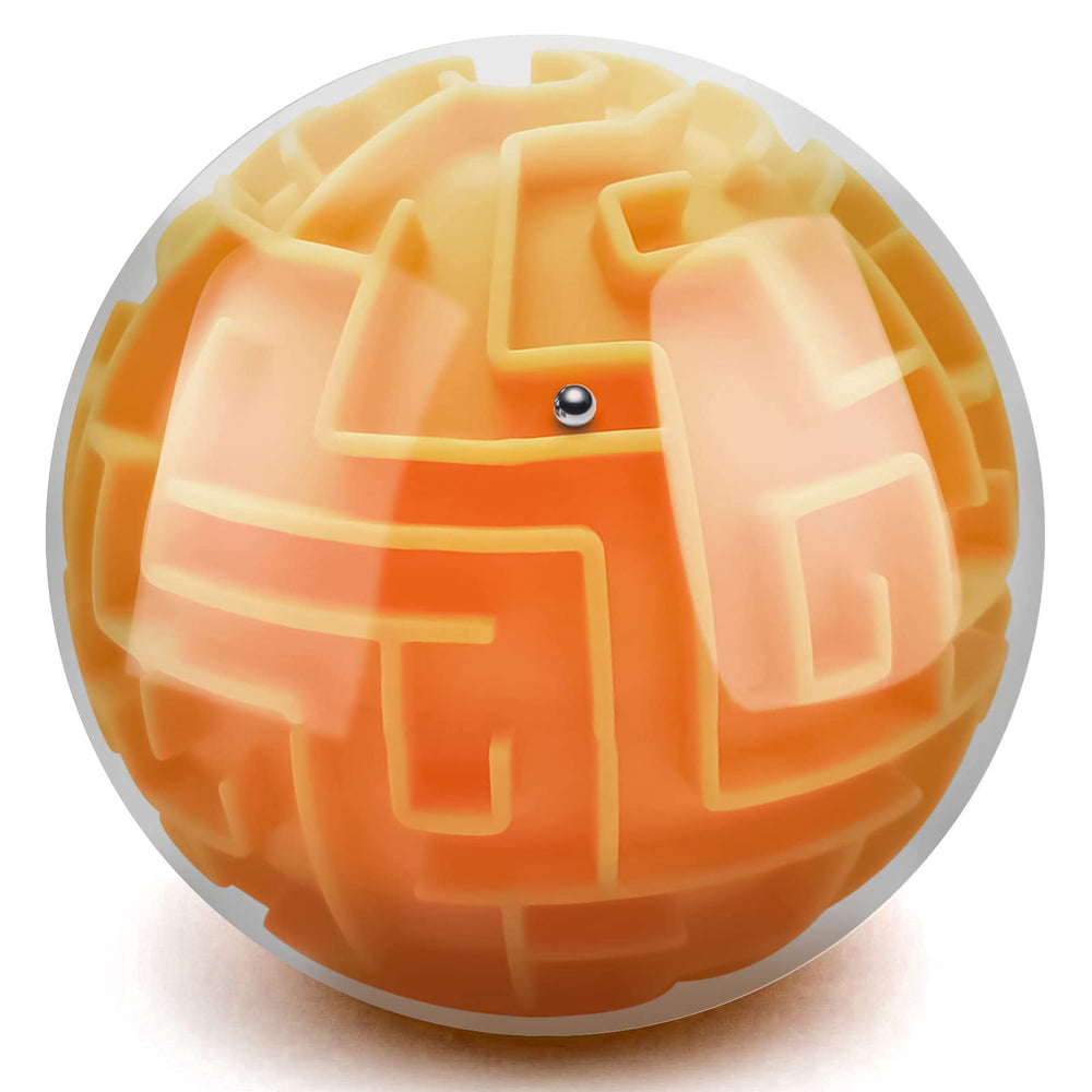 YongnKids Amaze 3D Maze Ball orange front view showing vivid colors and portable design