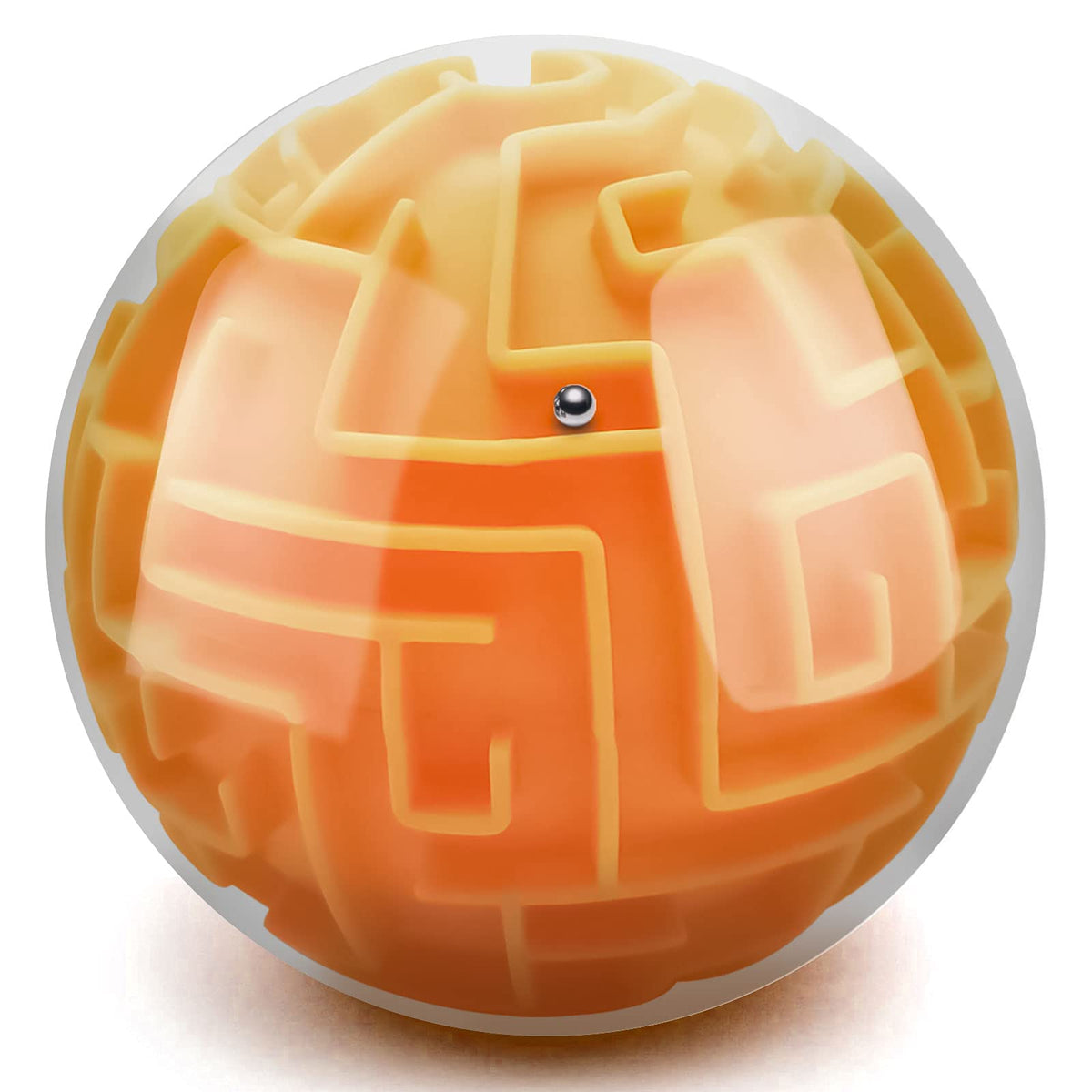 YongnKids Amaze 3D Maze Ball orange front view showing vivid colors and portable design