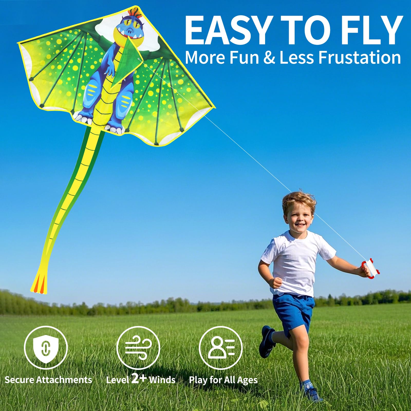 YongnKids kite with fiberglass poles for stable flight in light winds