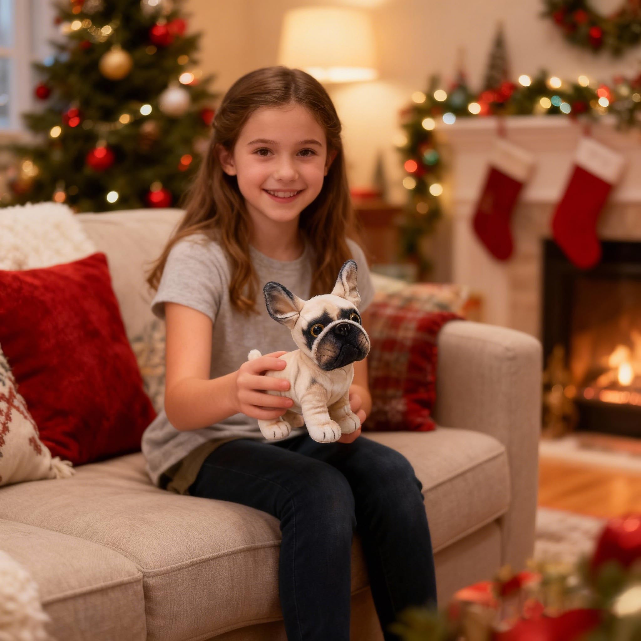 YonLIT bulldog plush ears and nose details for realistic display on shelves