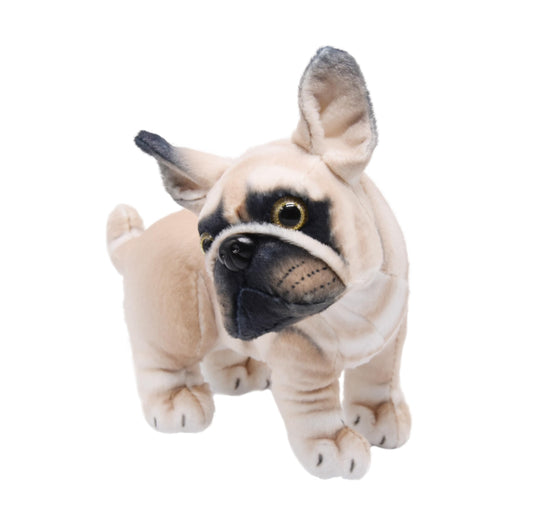 YonLIT French Bulldog plush side profile highlighting upright ears for realistic toy appeal