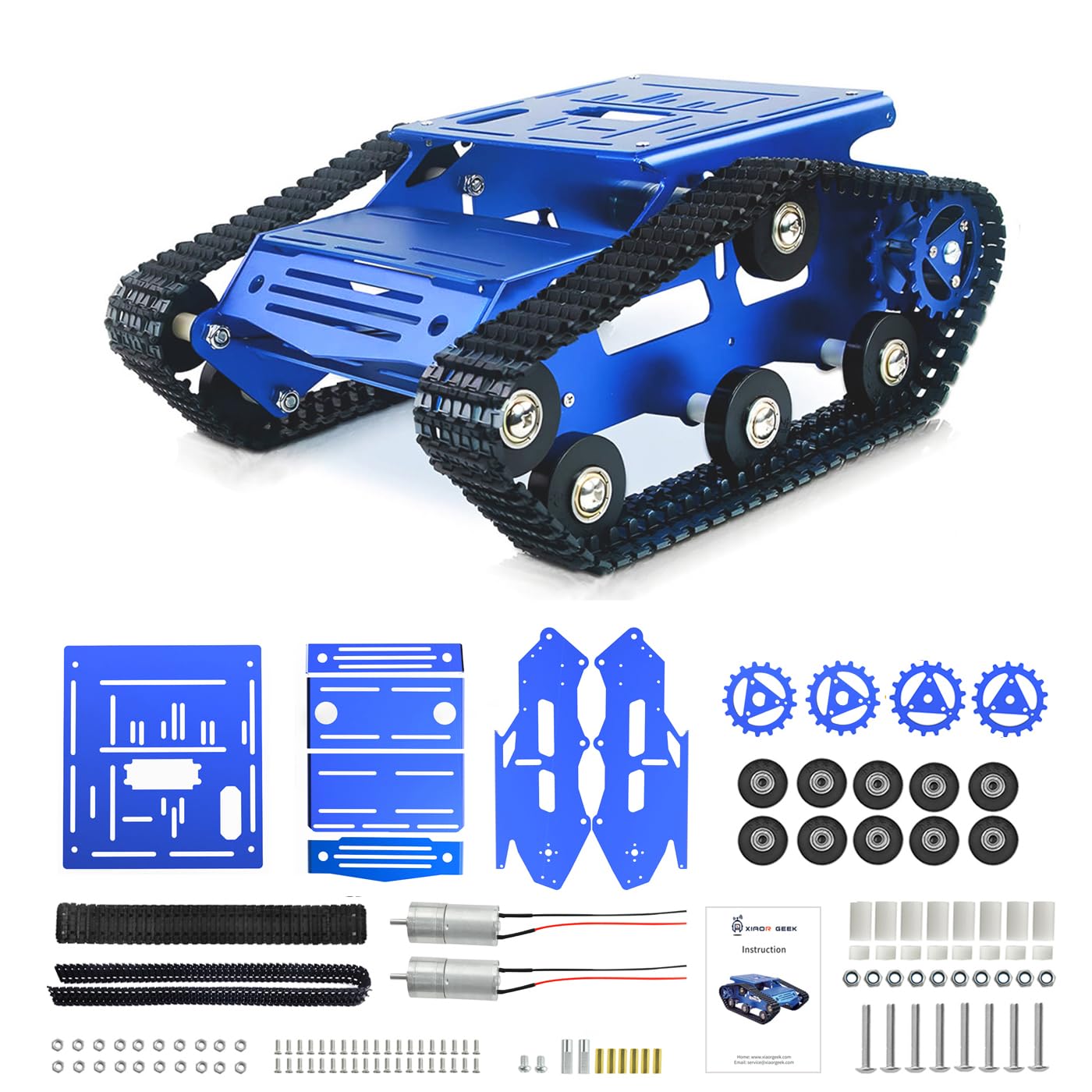 YonPhsy tank chassis with DC motor, side view shows rugged metal construction