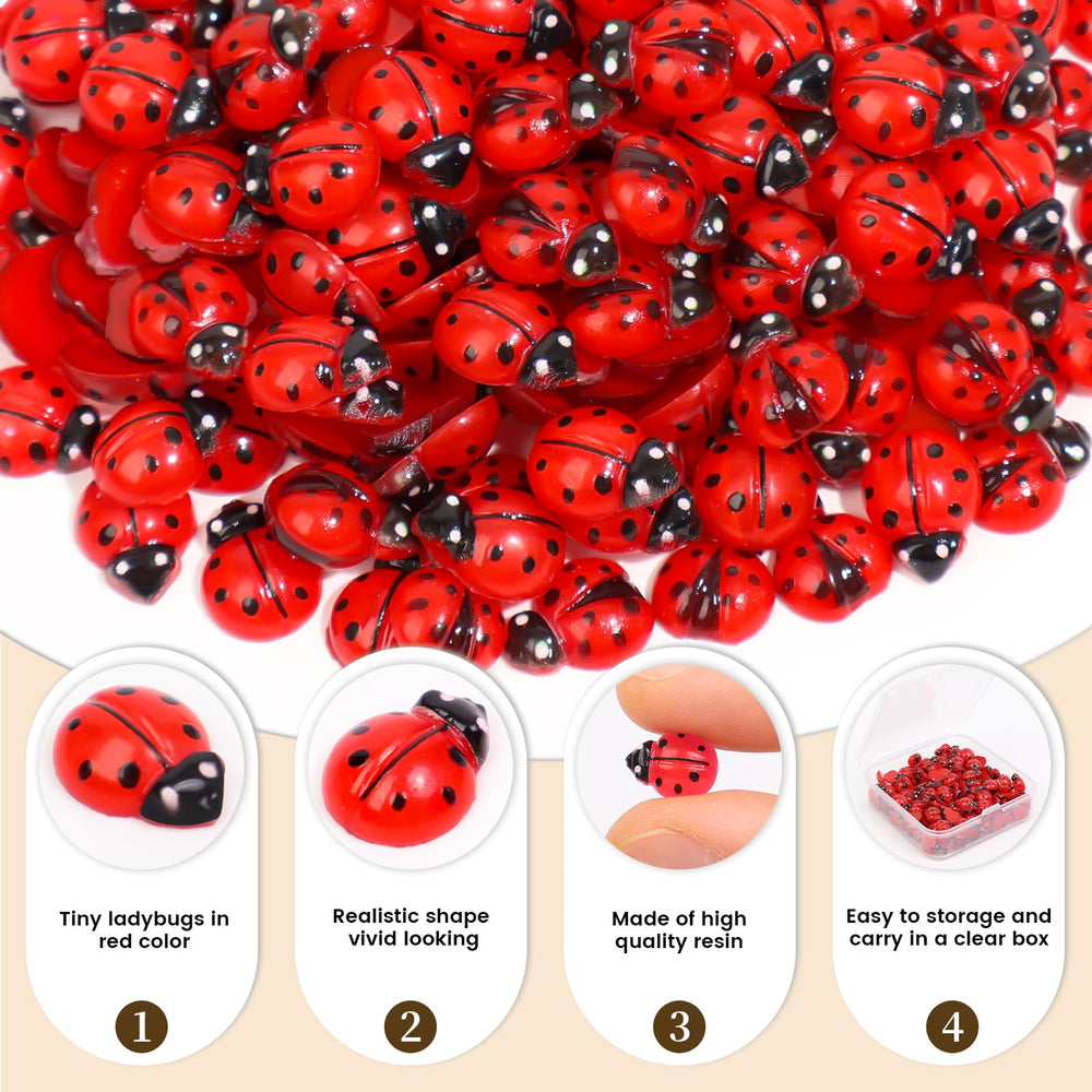 Yonseng mini resin ladybugs Type A shown in a dollhouse display for charming scenes.
