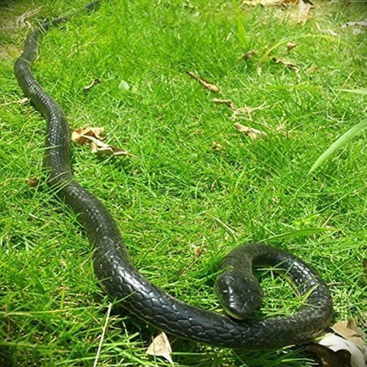 Yoogeer rubber snake on tree for realistic fright in photos or pranks.