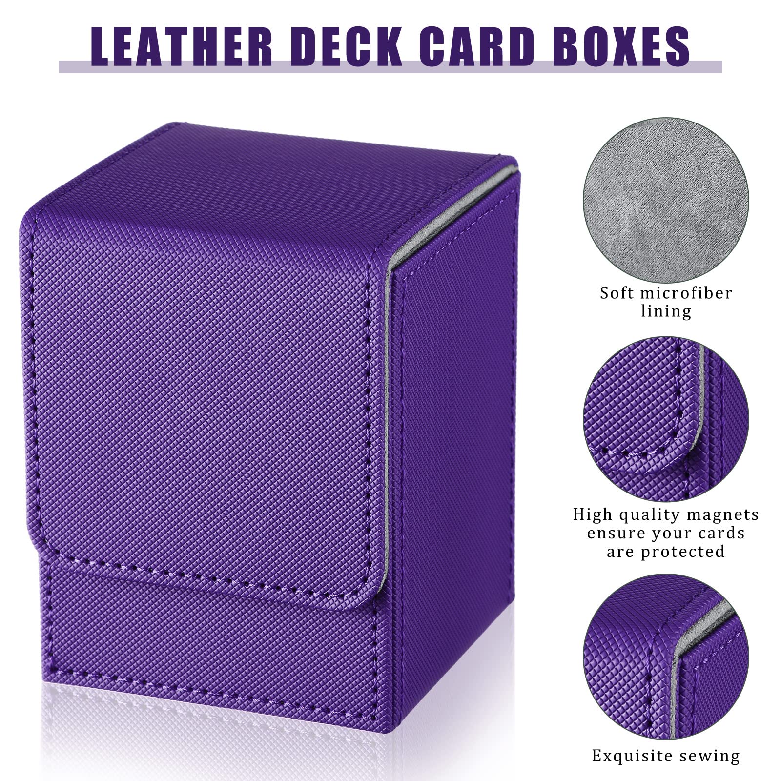 Yookeer purple leather deck box adds color while protecting up to 100 double-sleeved cards.