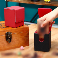 Yookeer red leather deck box keeps cards organized and portable for game nights.