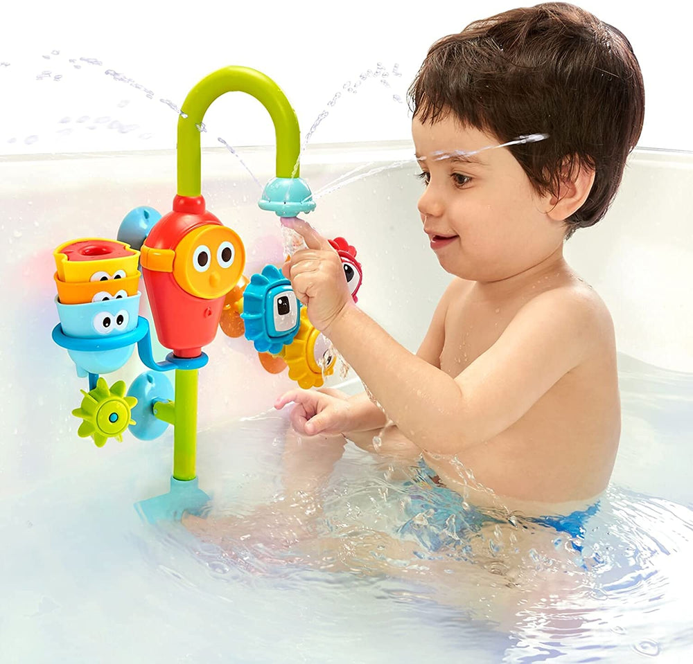 Yookidoo Bay Bath toy shows spinning gears that teach cause-and-effect during bath time.