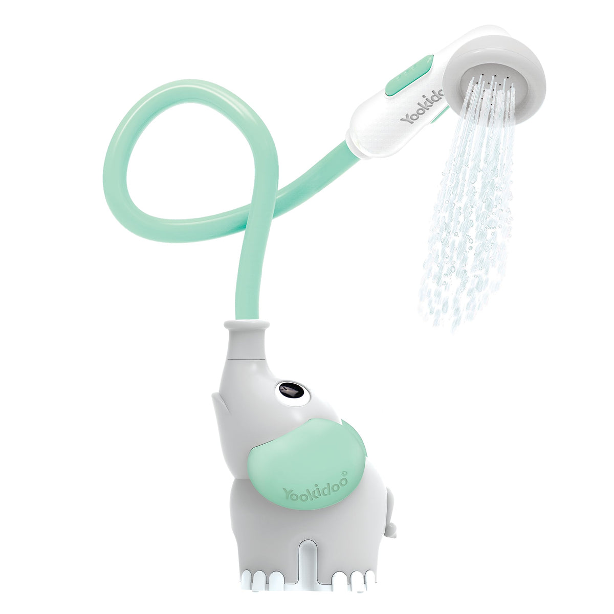 Yookidoo elephant bath shower head with trunk for gentle tub rinsing