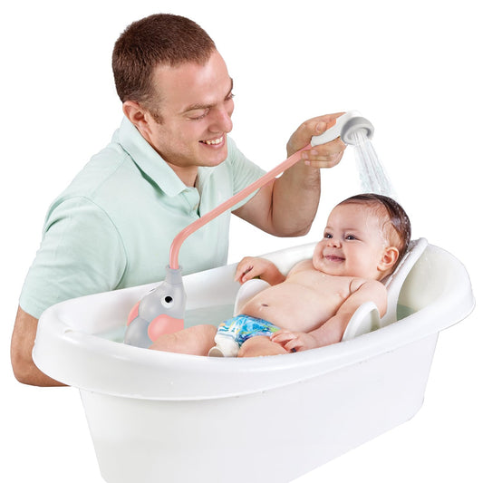 Yookidoo Elephant trunk rinser closeup showing adjustable water flow for bathtime