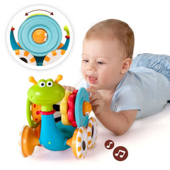 Yookidoo snail rolling distance of 6.5 feet challenges baby to chase and react.