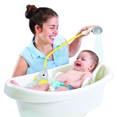 Yookidoo yellow elephant bath feature highlighting trunk spray