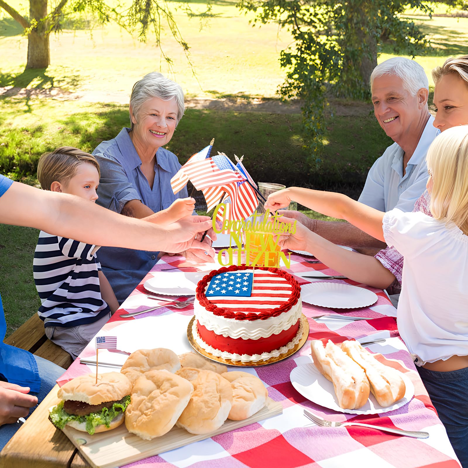 YooNotee naturalization celebration decor suitable for cakes of all sizes.