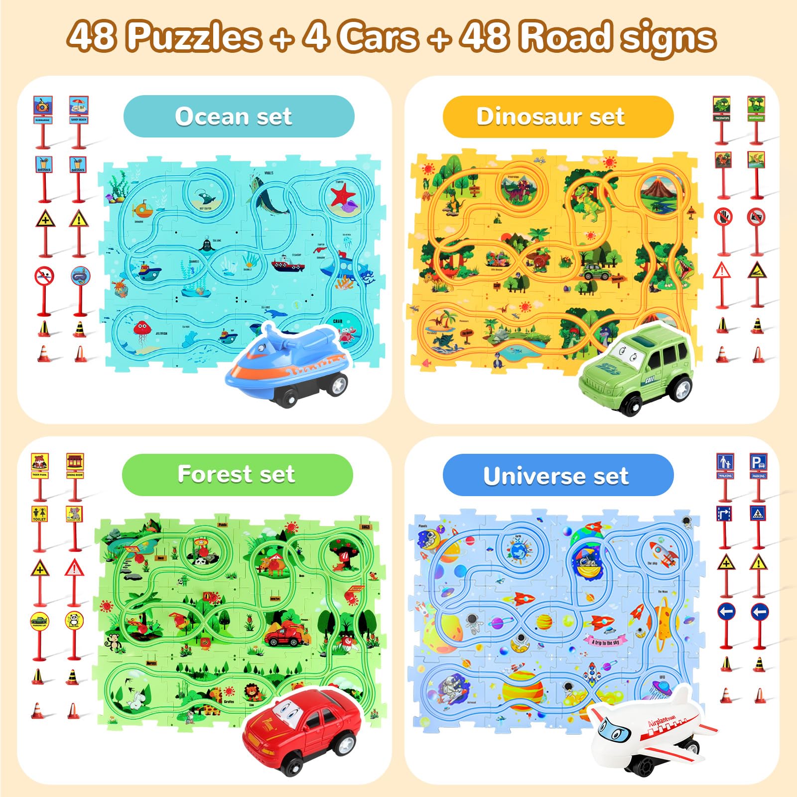 YOOYID Puzzle Racer puzzle pieces help develop problem-solving and creativity.