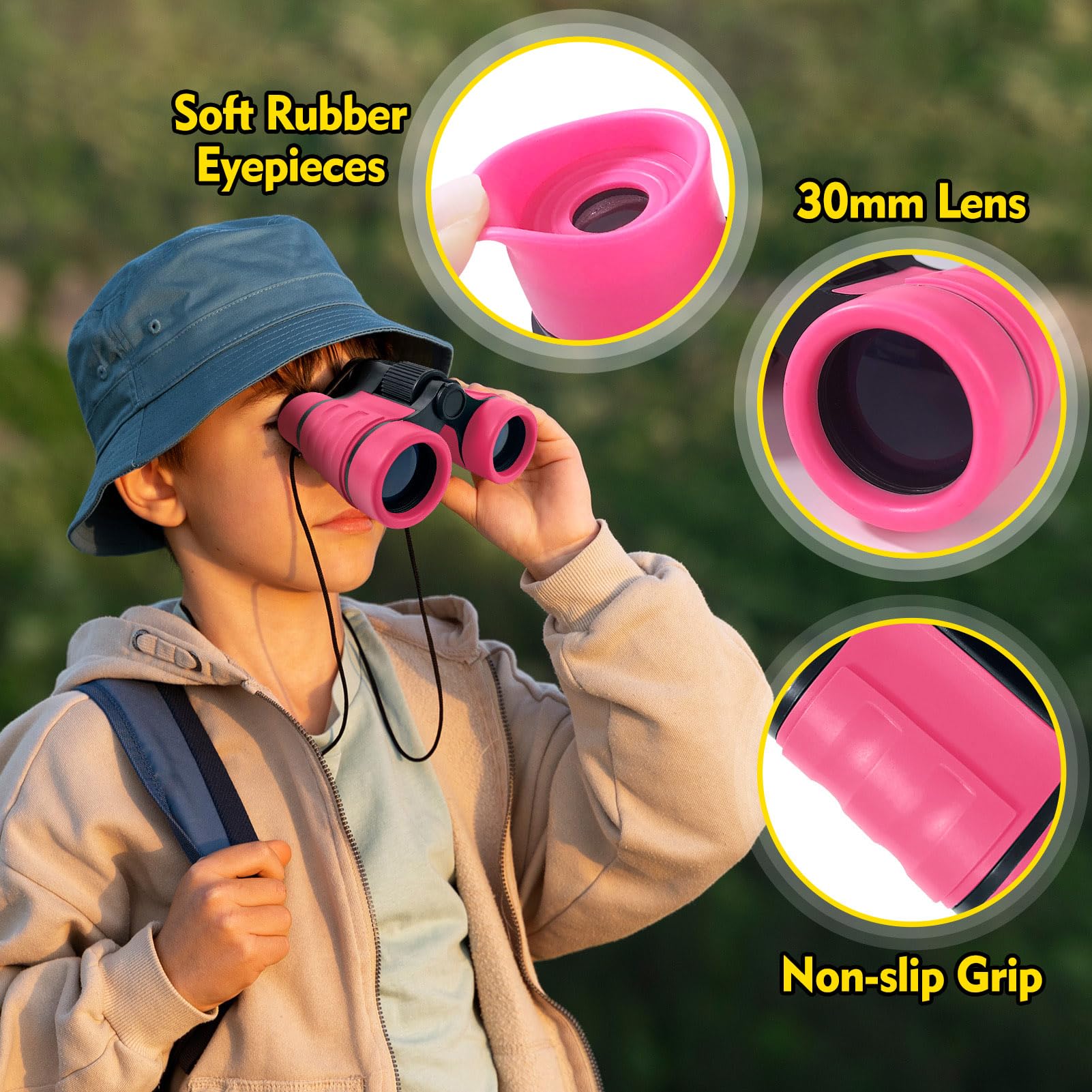 YOPINSAND Kids Binoculars 30 mm lens delivers bright, vivid scenes in varying light