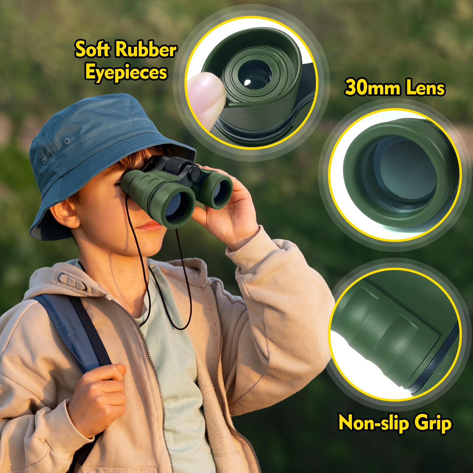YOPINSAND Kids Binoculars with 30mm lens deliver bright images anytime