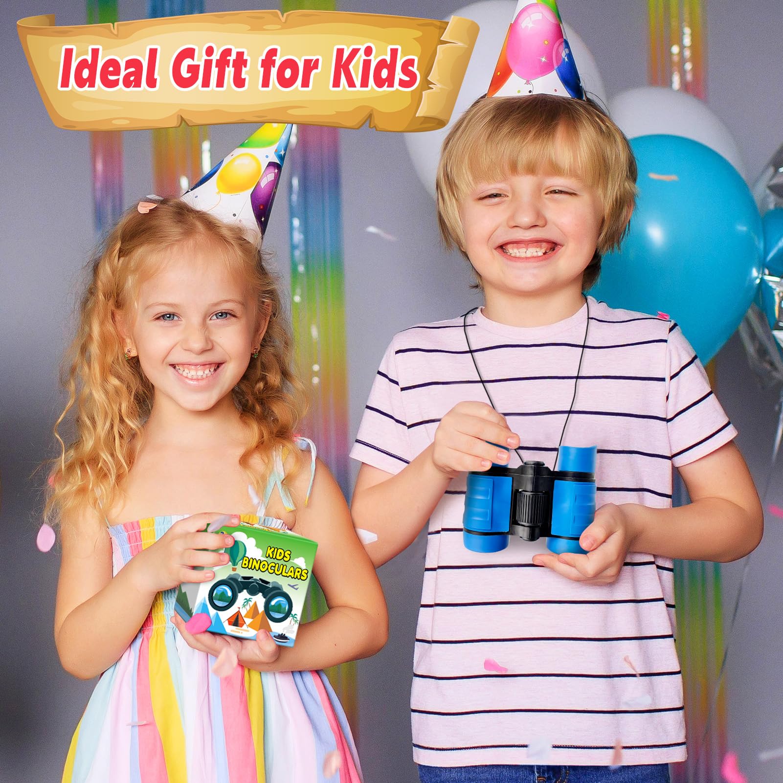 YOPINSAND kids binoculars close-up lens highlighting bright optics.