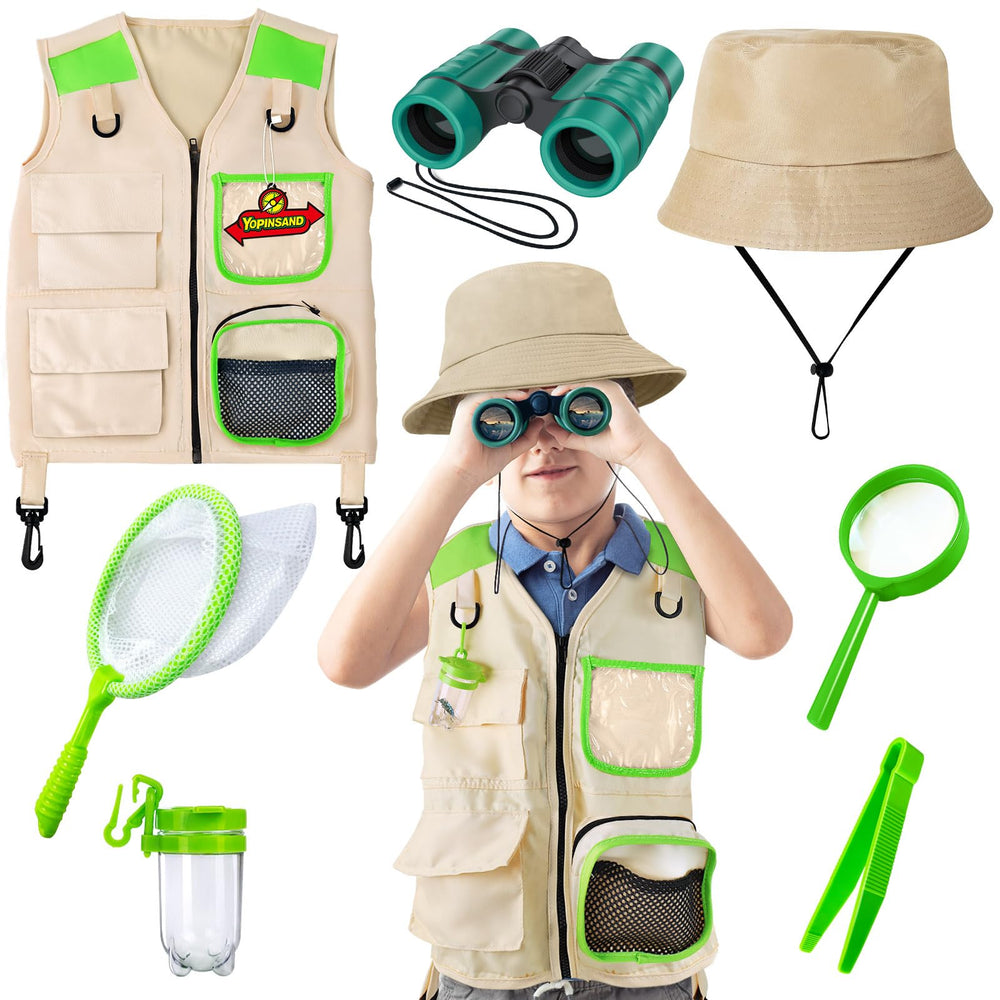 YOPINSAND Kids Explorer Kit vest and hat ready for sunny outdoor adventures.