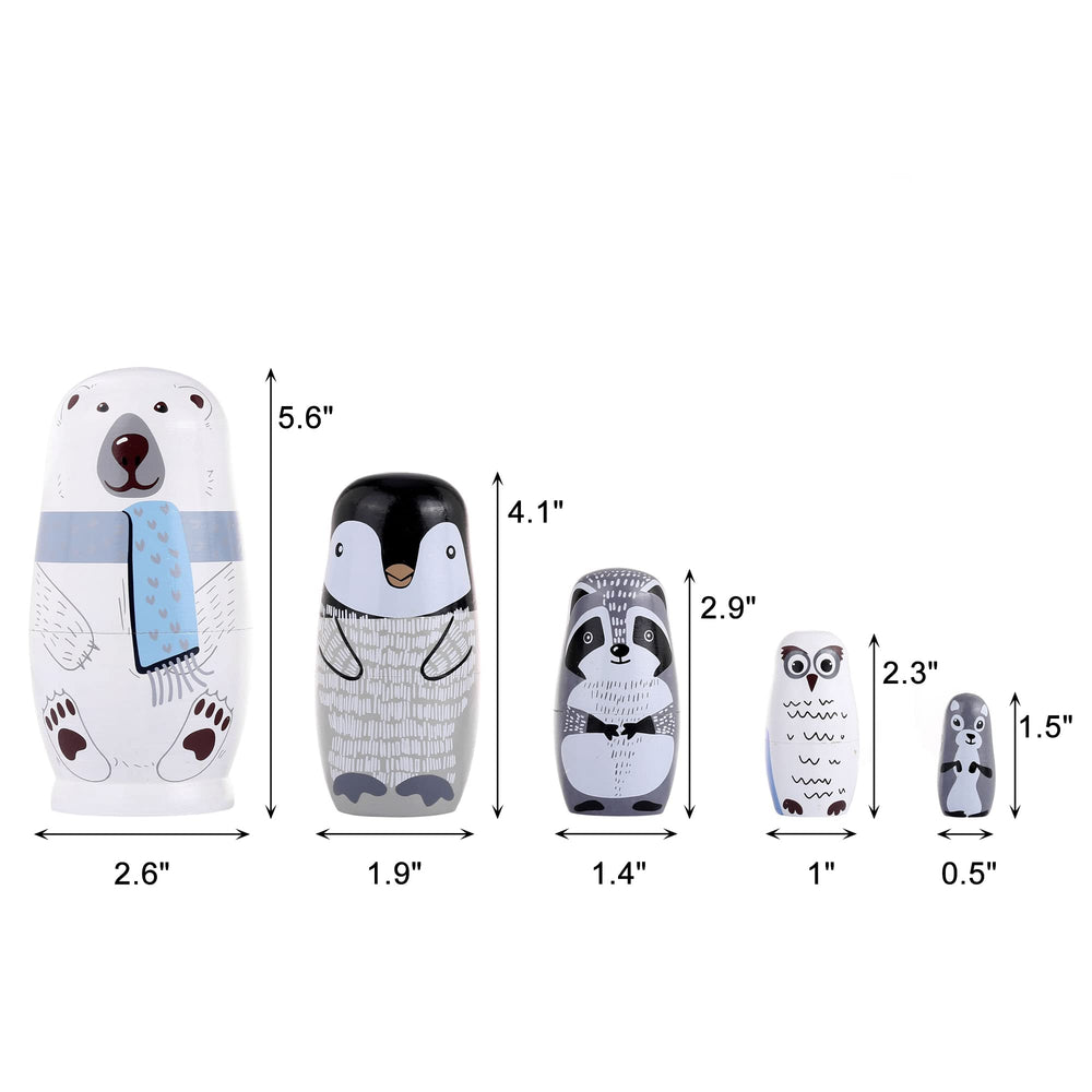 Yoption penguin nesting doll, hand-painted wood for decorative shelving.