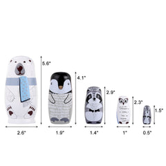 Yoption penguin nesting doll, hand-painted wood for decorative shelving.