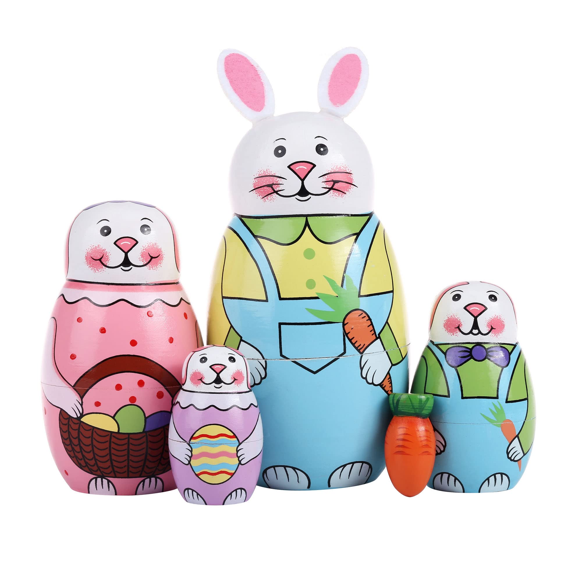 Yoption wooden rabbit nesting dolls set for charming home décor and storage