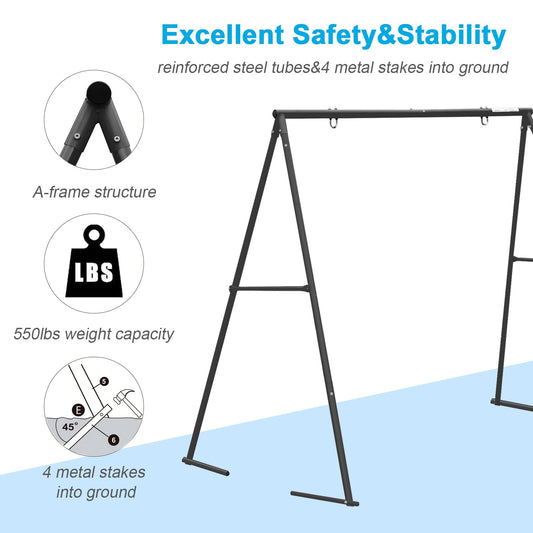 Yorovent heavy-duty swing frame with ground stakes for stable setup.