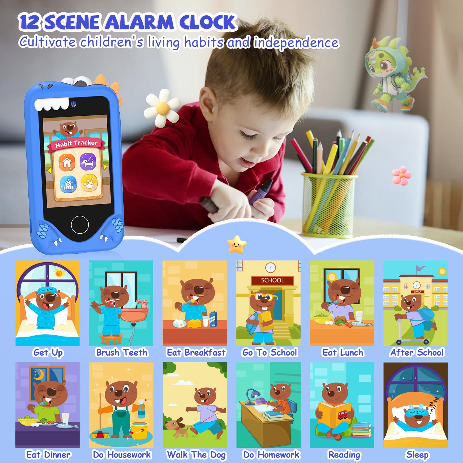 Yosfeng Kids Phone learning-app screen showing educational games and activities.