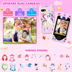 Yosfeng kids smart phone with 32GB storage for music and games.