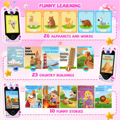 Yosfeng kids smart phone featuring built-in stories for listening pleasure.