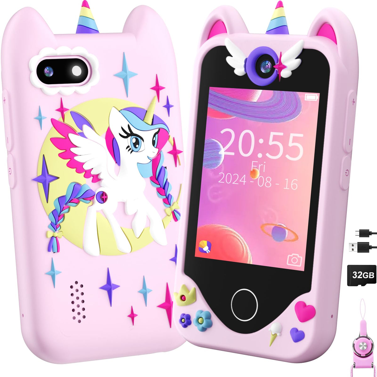 Yosfeng kids smart phone with dual cameras for memories and creativity.
