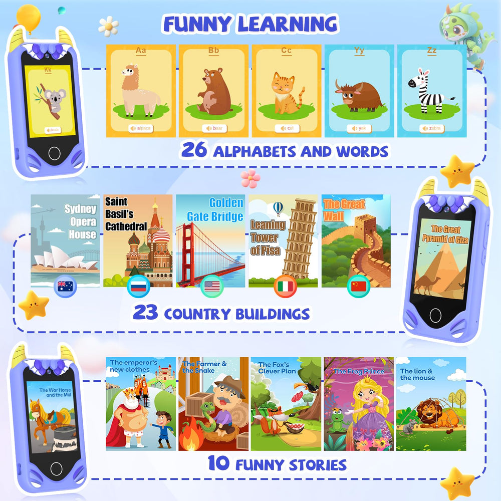 Yosfeng Kids Smart Phone learning content with ABC lessons and routines.