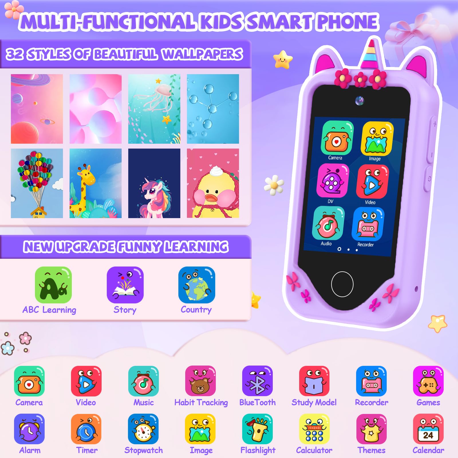 Child uses touchscreen on Yosfeng toy phone for imaginative play and learning