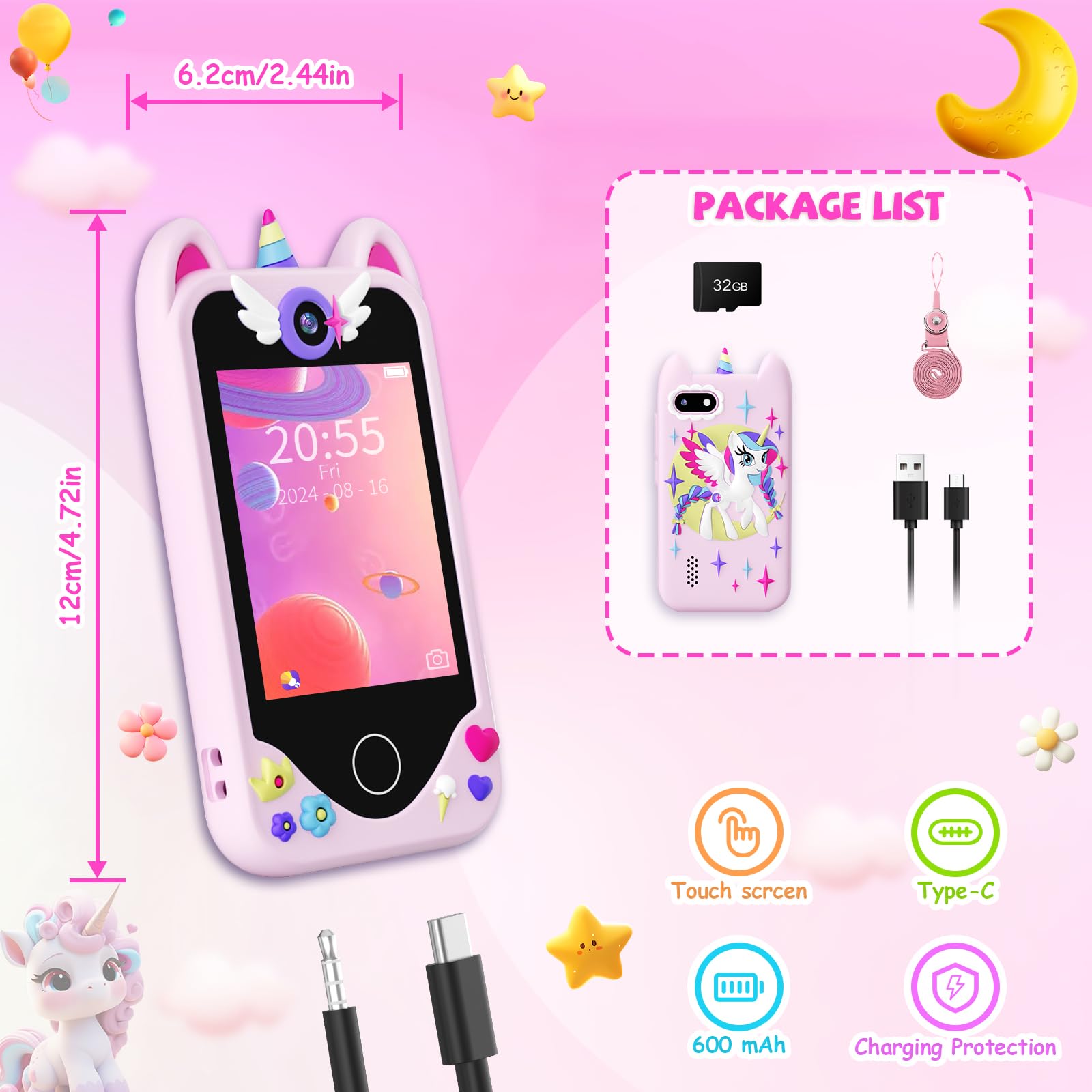 Yosfeng unicorn silicone case on phone to prevent drops during play.