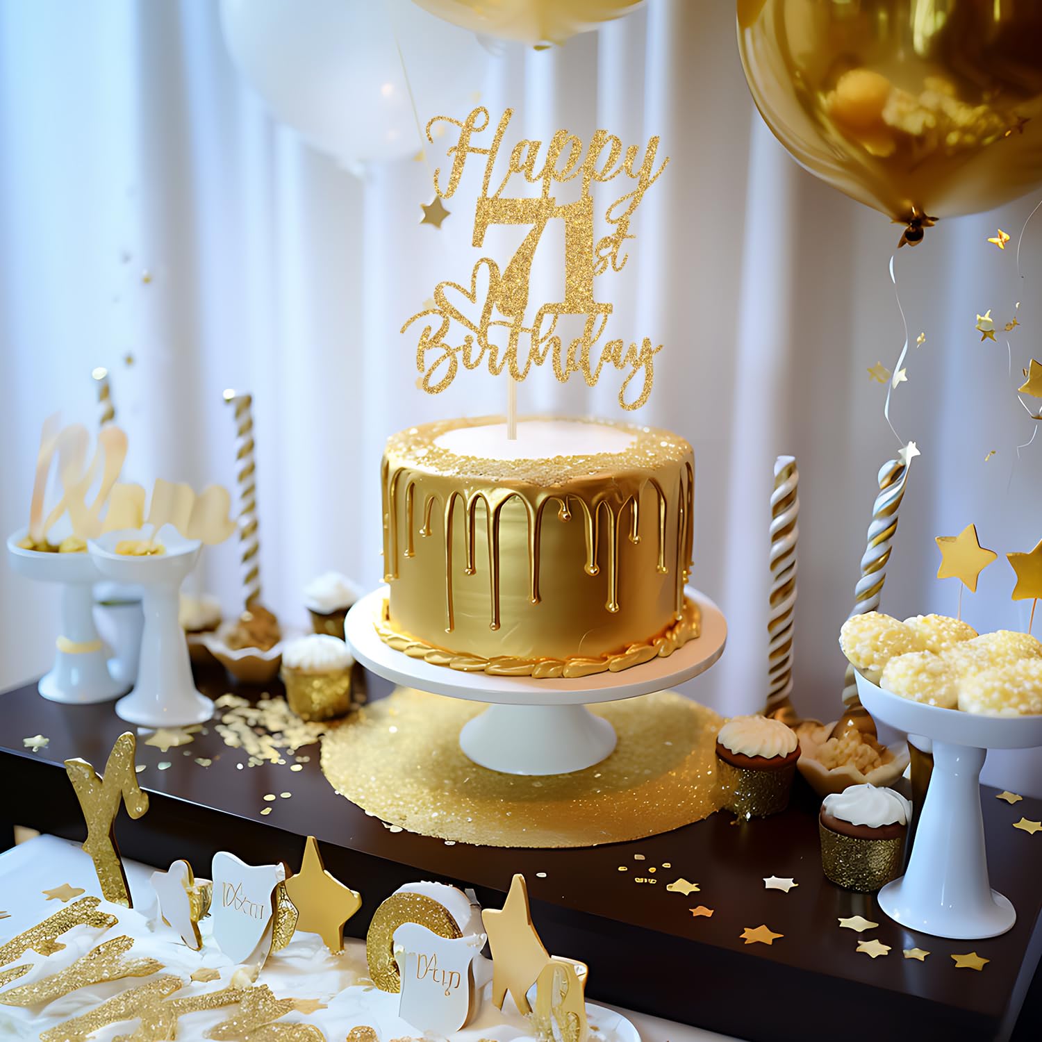 Yotawebery gold glitter cake topper 71st, perfect for cake or dessert picks