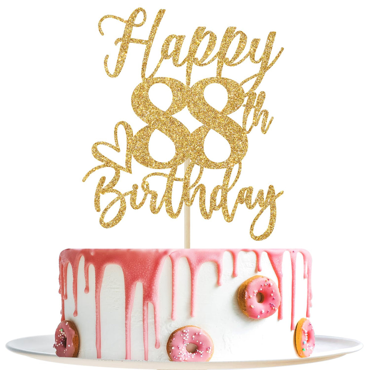 Yotawebery 88th birthday topper in gold glitter on cake, adds festive shine.