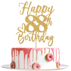 Yotawebery 88th birthday topper in gold glitter on cake, adds festive shine.