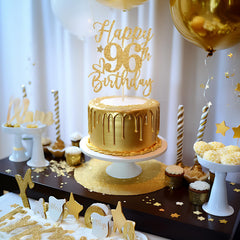 Yotawebery 96th birthday cake topper close-up highlighting premium glitter finish.