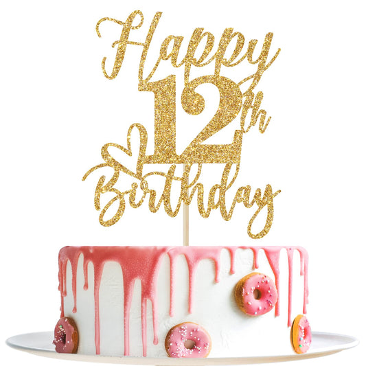 Yotawebery gold glitter Happy Birthday cake topper adds festive sparkle to your cake.