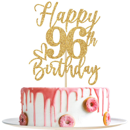 Yotawebery 96th birthday cake topper with gold glitter adds festive sparkle.
