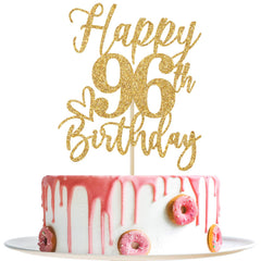 Yotawebery 96th birthday cake topper with gold glitter adds festive sparkle.
