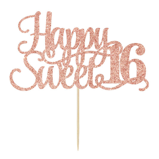 Yotawebery rose gold glitter Hello 16 cake topper brightens party photos.