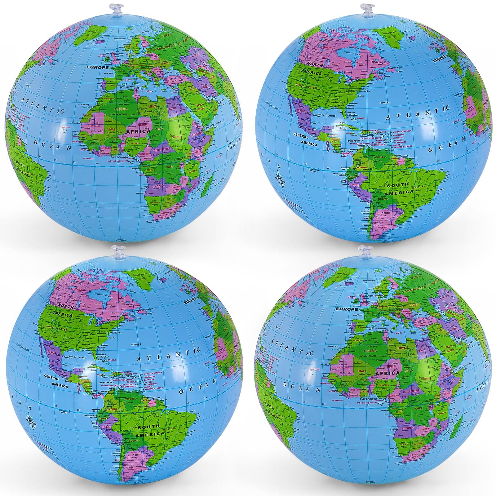 YOTHORN 16-inch inflatable globe beach ball in blue, perfect for beach play and teaching.