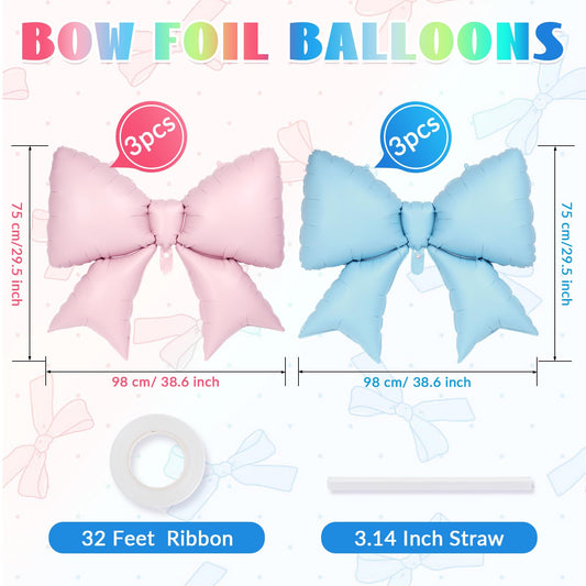 YOTHORN pink blue bow foil balloon 38 inch side view for festive decor